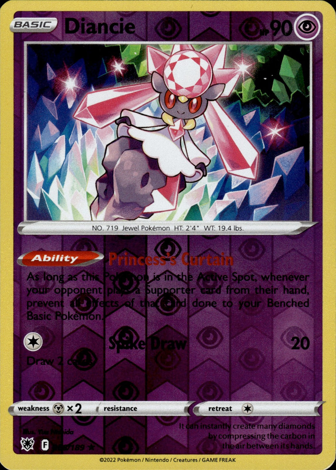 Diancie Reverse Holo Holo Rare SWSH10: Astral Radiance 068/189 NM