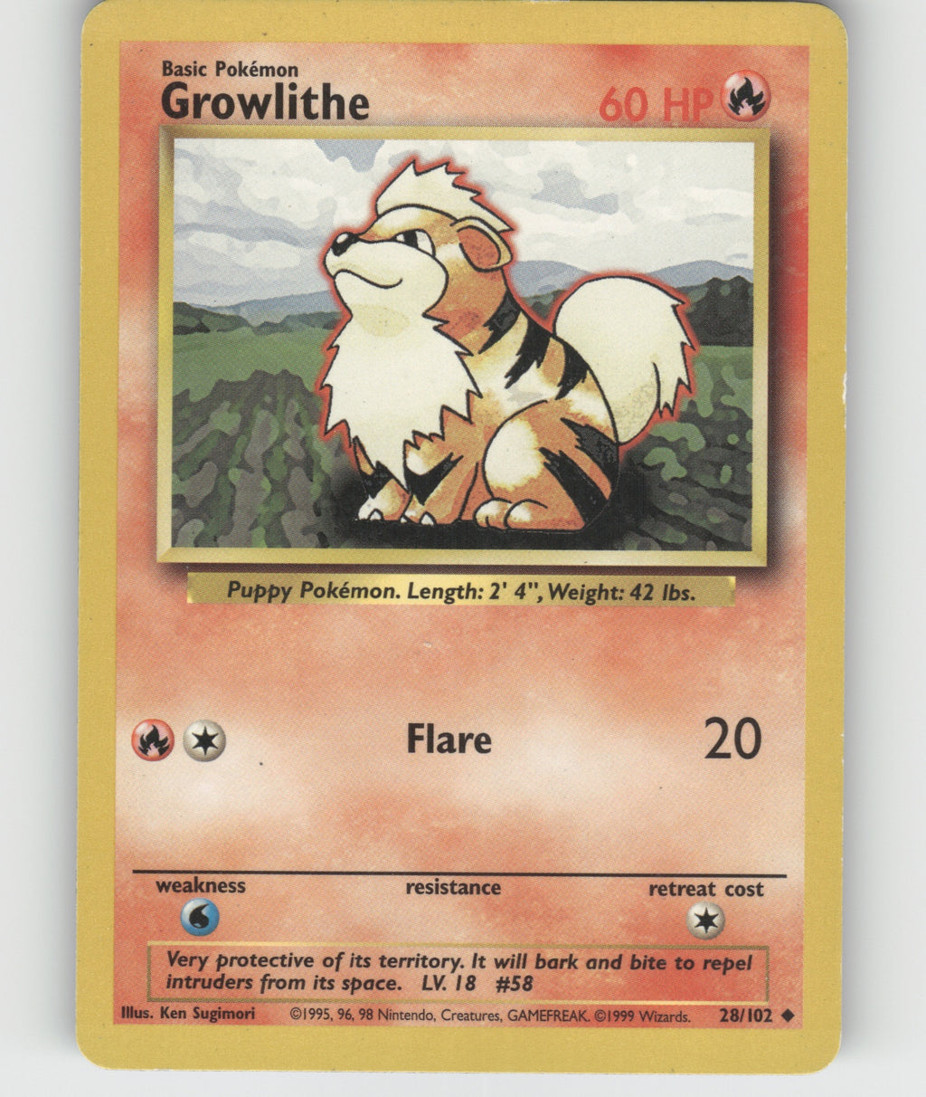 Growlithe Uncommon Base Set 028/102 NM