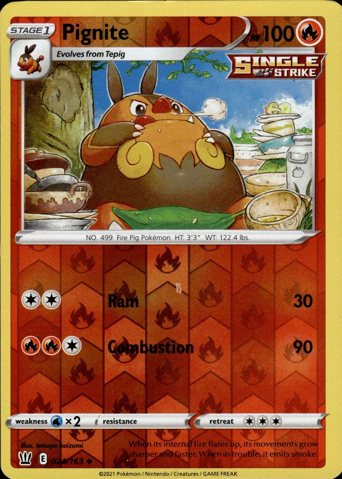 Pignite Reverse Holo Uncommon SWSH05: Battle Styles 024/163 NM