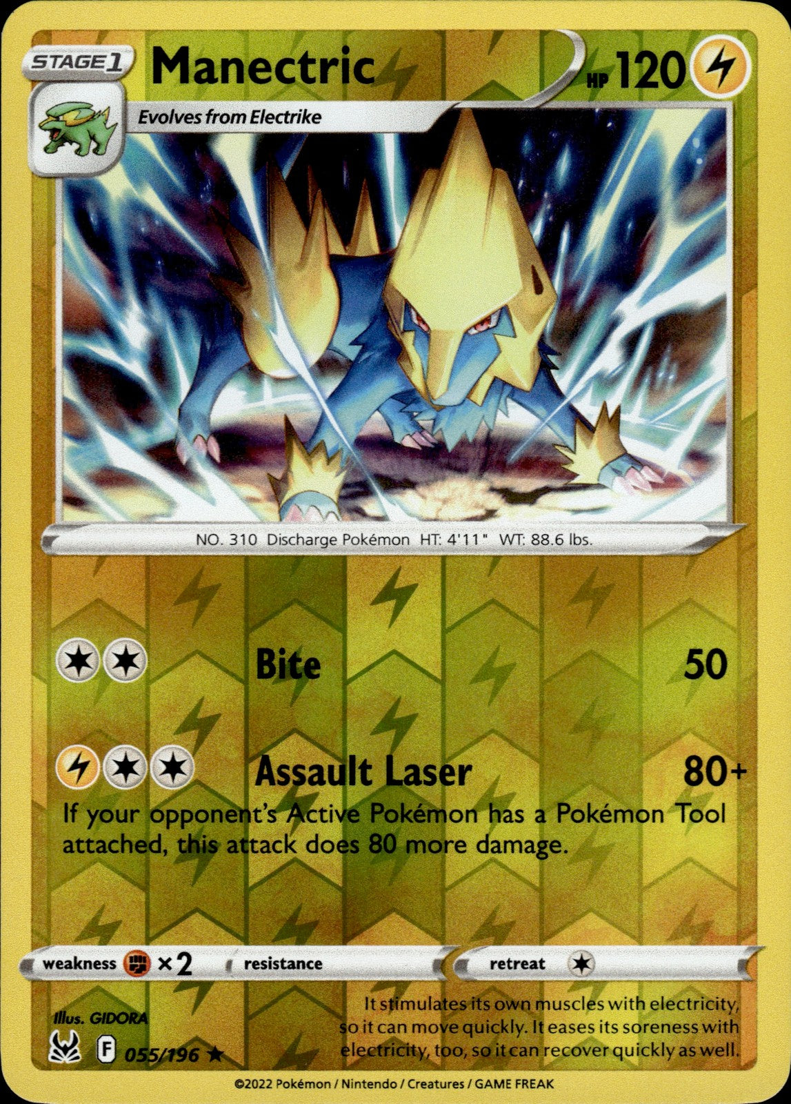 Manectric Reverse Holo Rare SWSH11: Lost Origin 055/196 NM