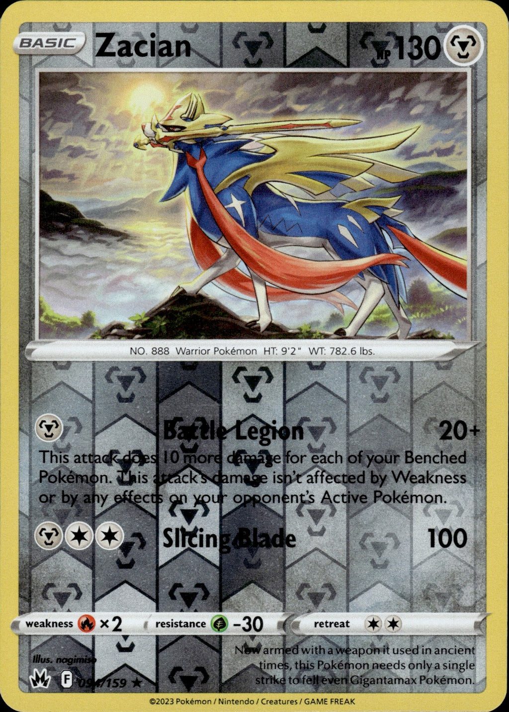 Zacian Reverse Holo Holo Rare SWSH: Crown Zenith 094/159 NM