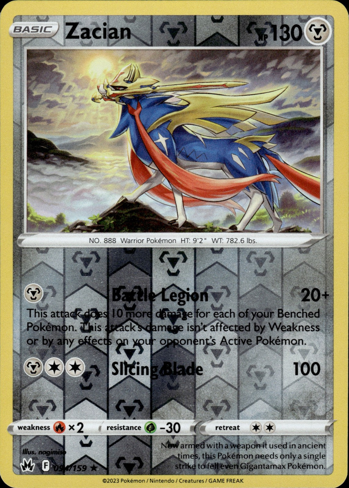 Zacian Reverse Holo Holo Rare SWSH: Crown Zenith 094/159 NM