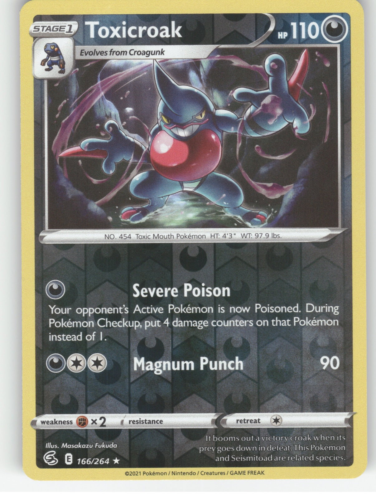 Toxicroak Reverse Holo Rare SWSH08: Fusion Strike 166/264 NM