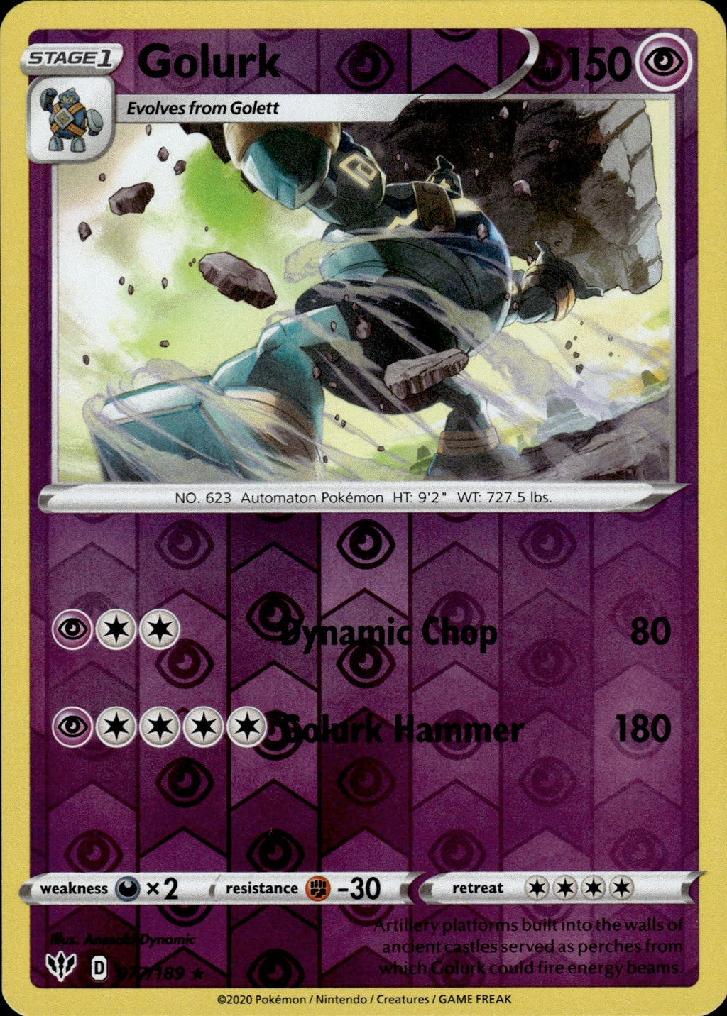 Golurk Reverse Holo Rare SWSH03: Darkness Ablaze 077/189 NM