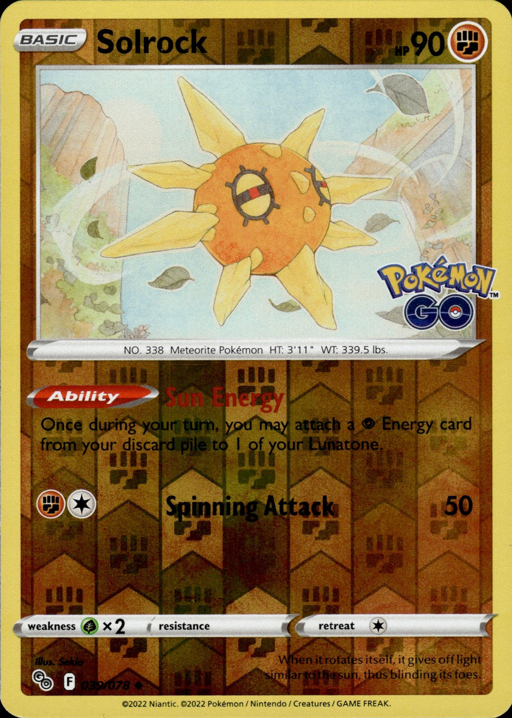 Solrock Reverse Holo Uncommon Pokemon GO 039/078 NM