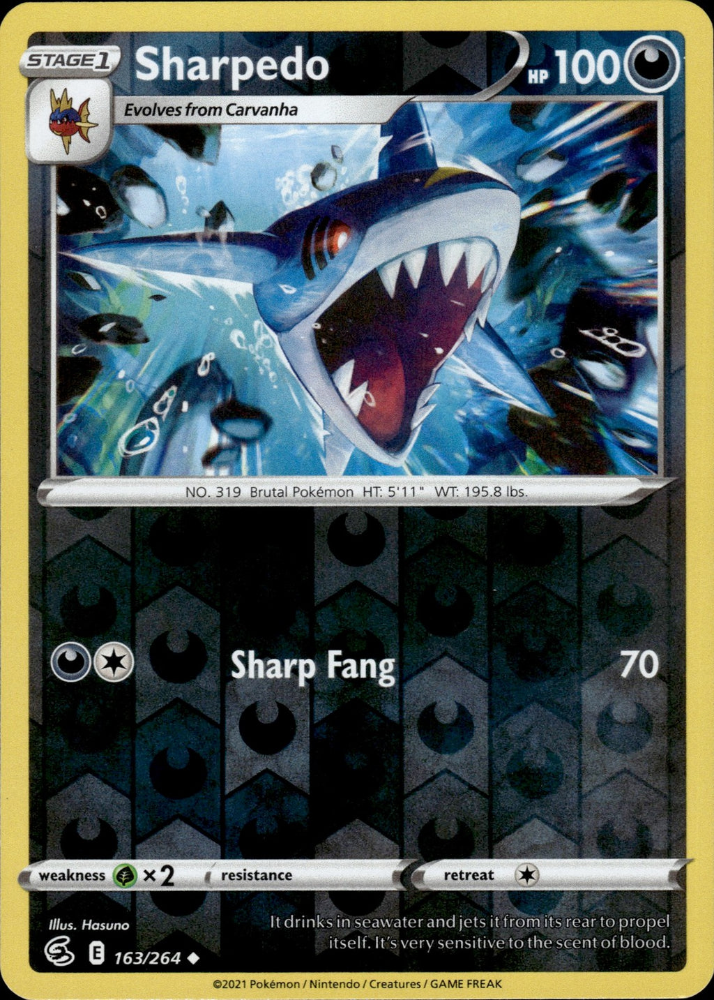 Sharpedo Reverse Holo Uncommon SWSH08: Fusion Strike 163/264 NM