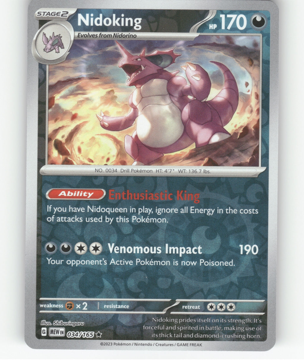 Nidoking Reverse Holo Rare SV: Scarlet & Violet 151 034/165 NM