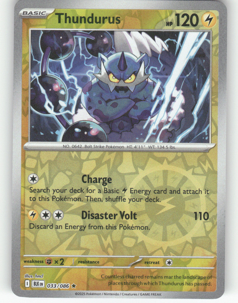 Thundurus Reverse Holo Rare SV: Black Bolt 033/086 NM