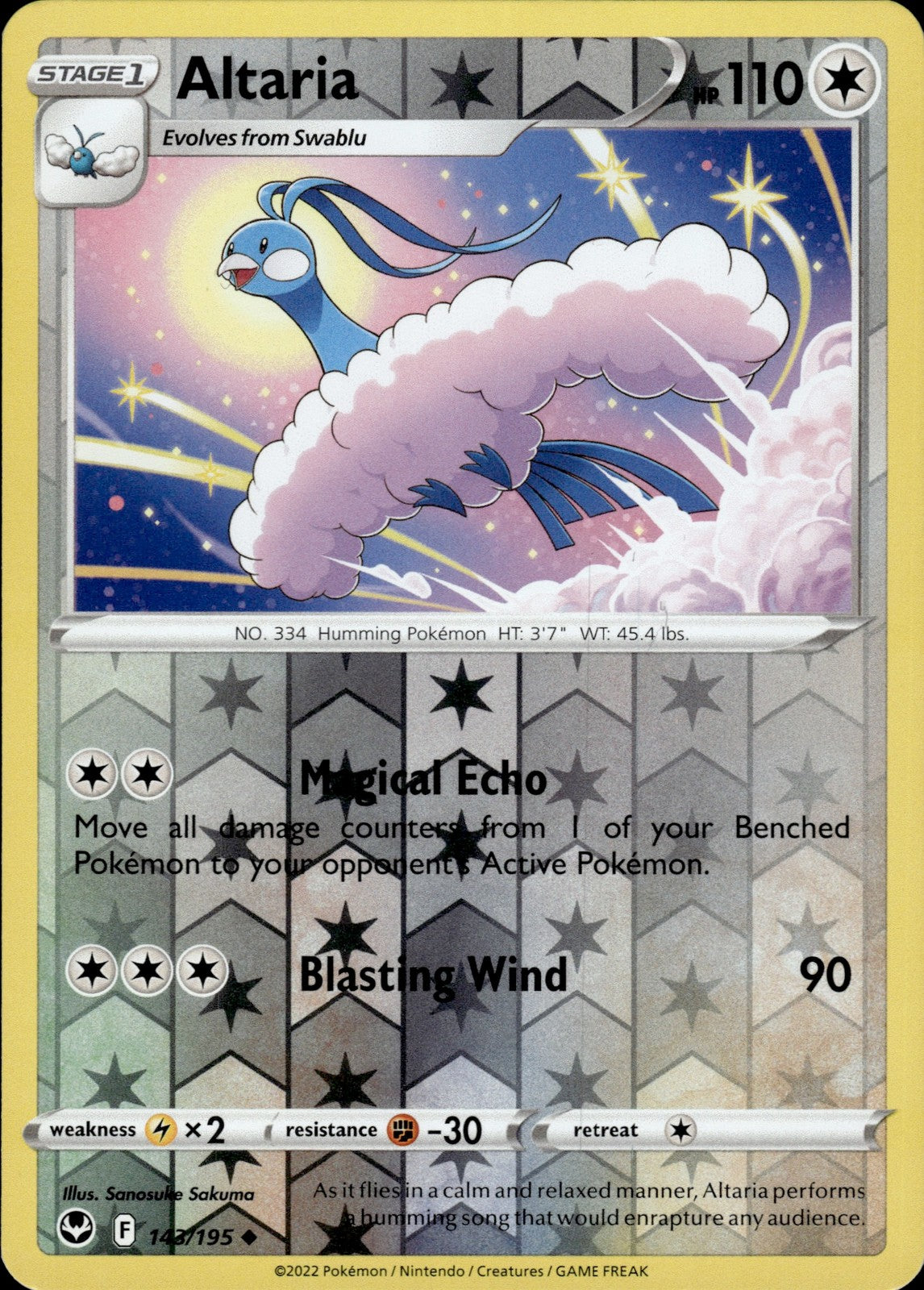Altaria Reverse Holo Uncommon SWSH12: Silver Tempest 143/195 NM
