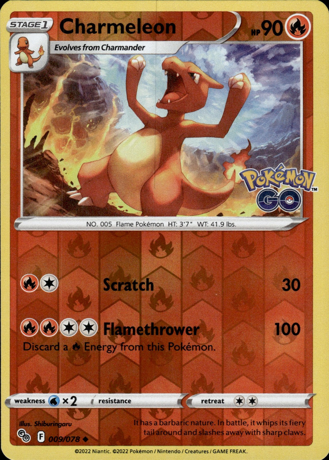 Charmeleon Reverse Holo Uncommon Pokemon GO 009/078 NM