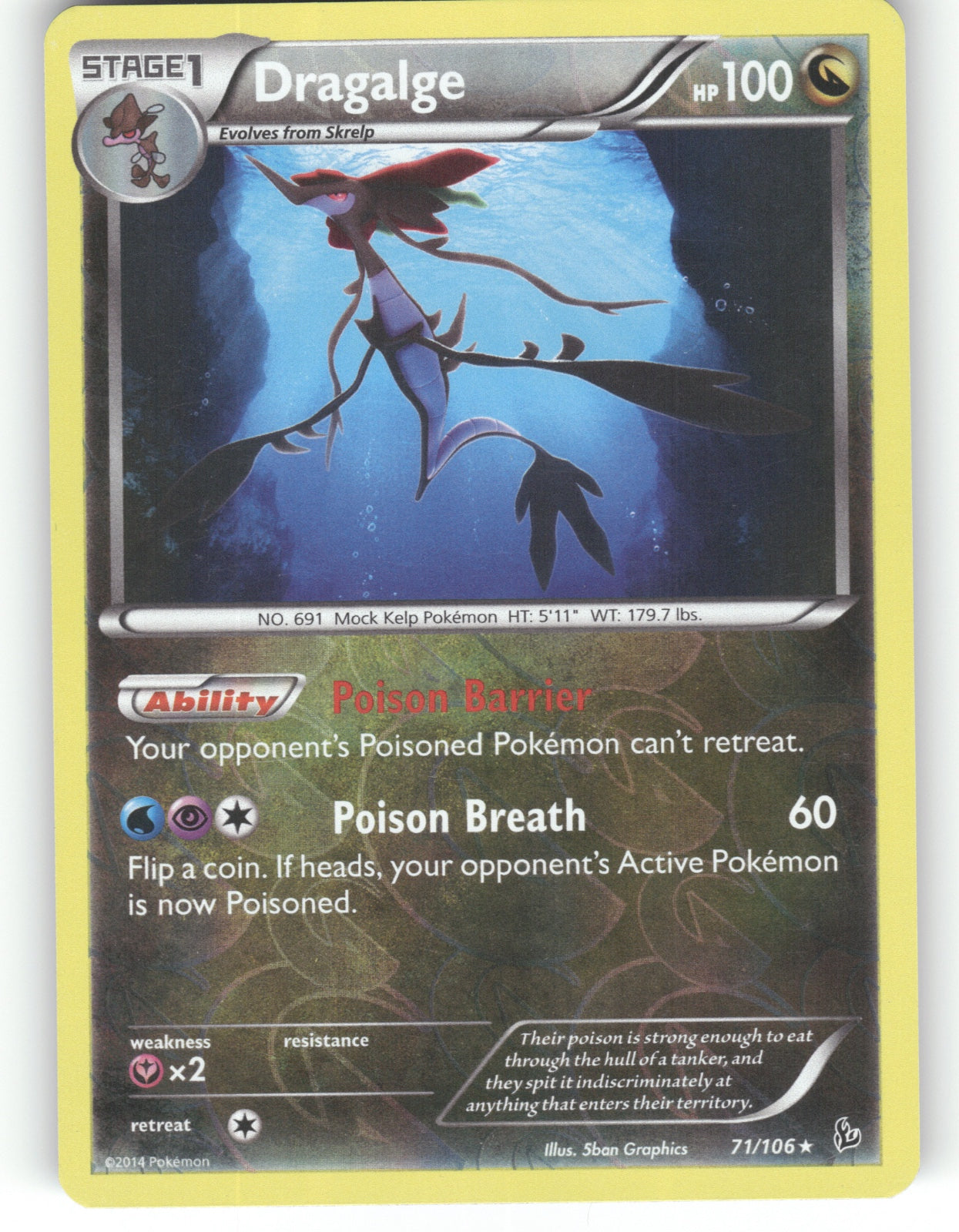 Dragalge Reverse Holo Rare XY - Flashfire 71/106 NM