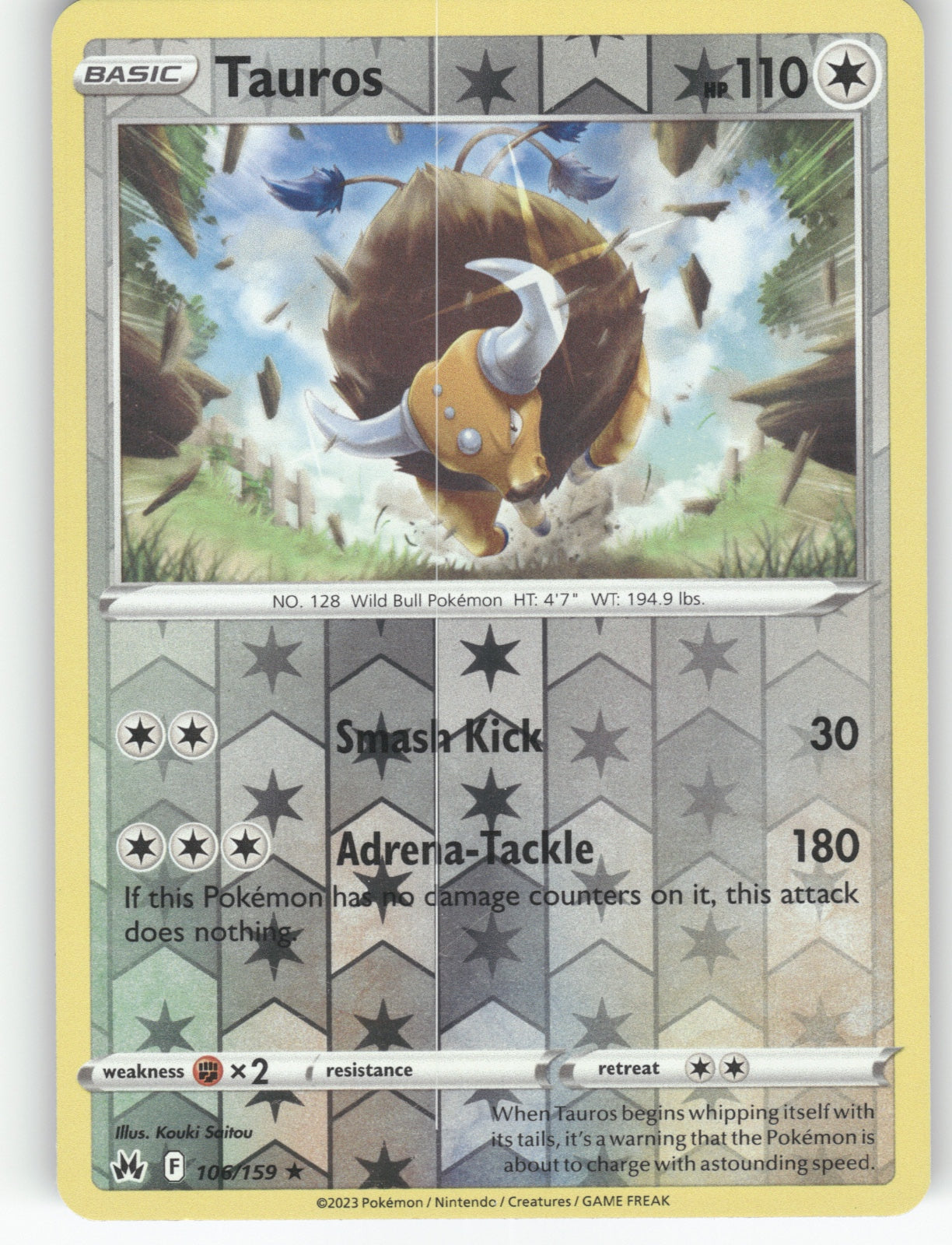 Tauros Reverse Holo Rare SWSH: Crown Zenith 106/159 NM