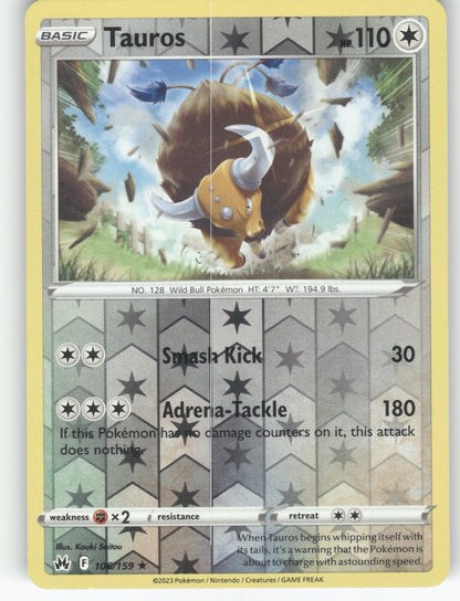 Tauros Reverse Holo Rare SWSH: Crown Zenith 106/159 NM