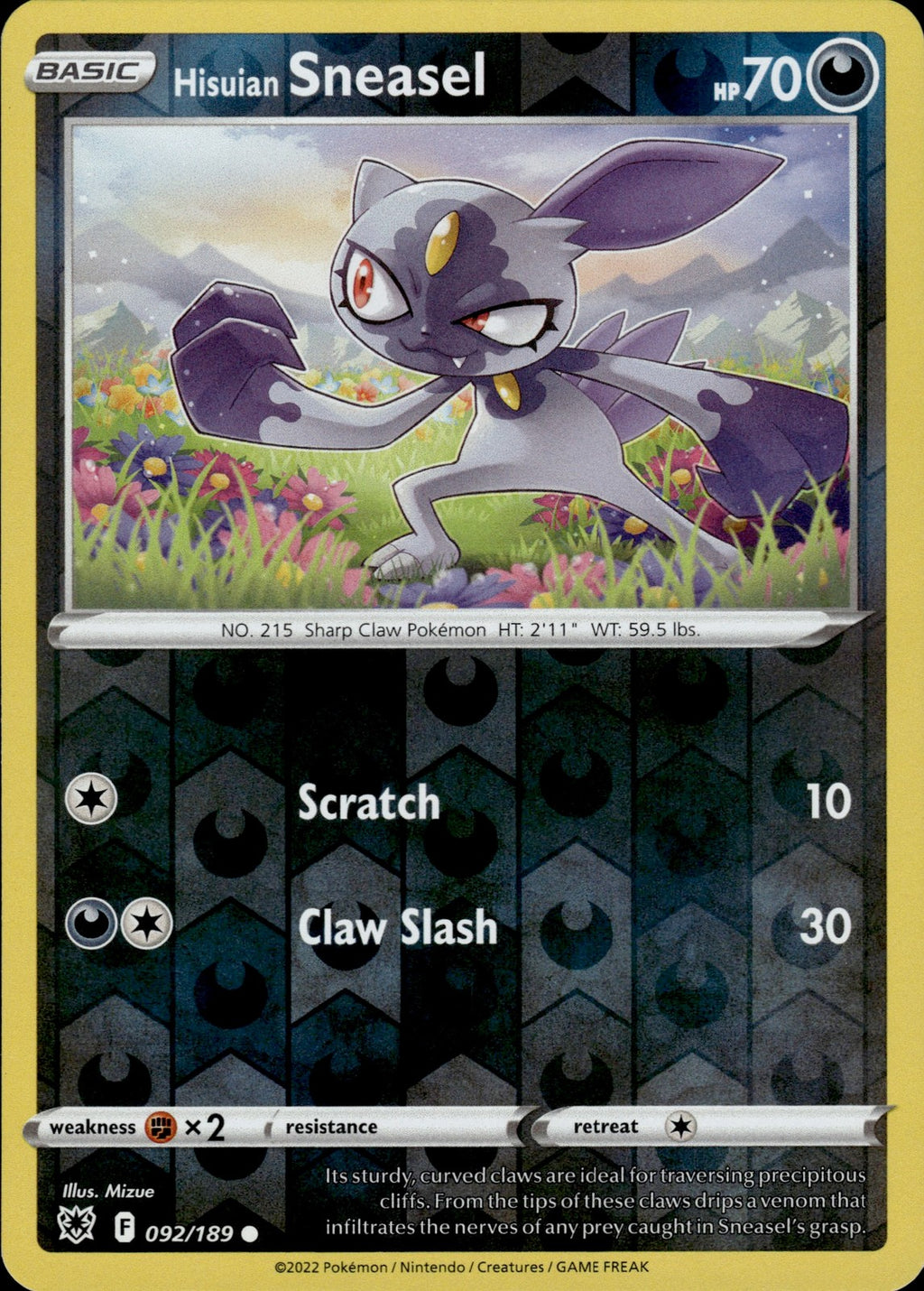 Hisuian Sneasel Reverse Holo Common SWSH10: Astral Radiance 092/189 NM