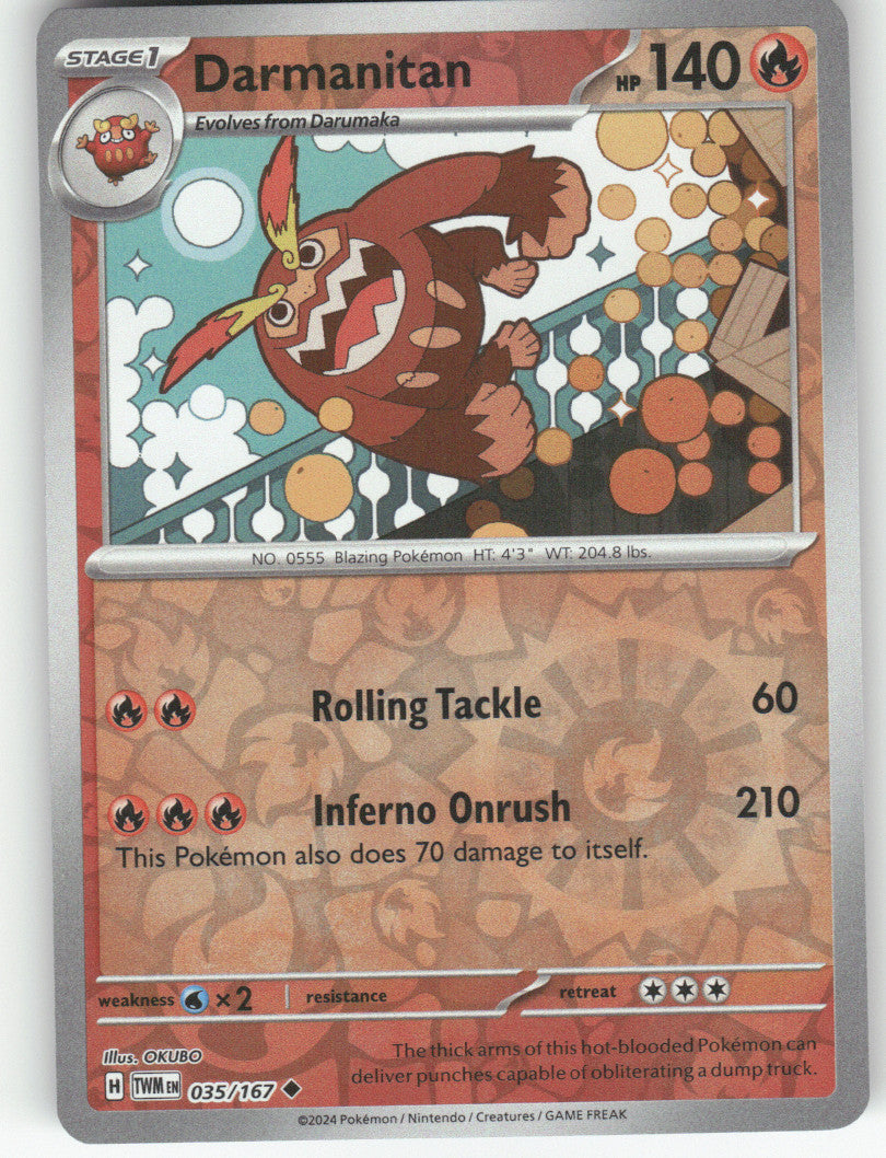 Darmanitan Reverse Holo Uncommon SV06: Twilight Masquerade 035/167 NM