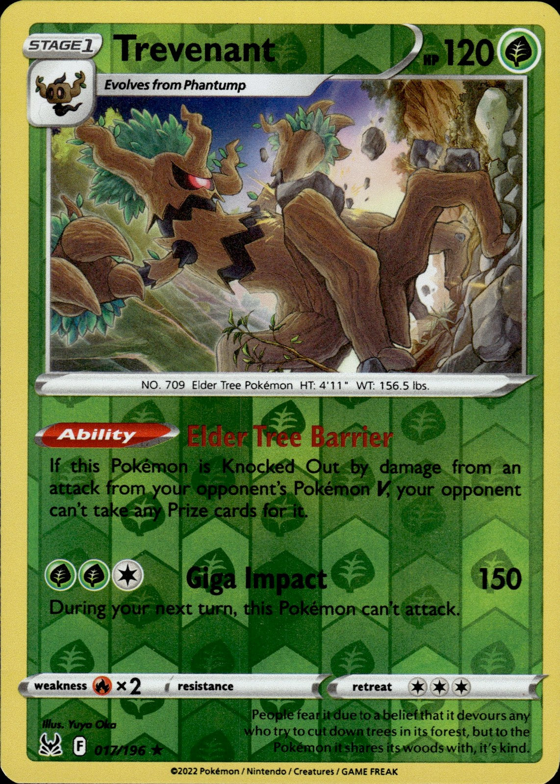 Trevenant Reverse Holo Holo Rare SWSH11: Lost Origin 017/196 NM