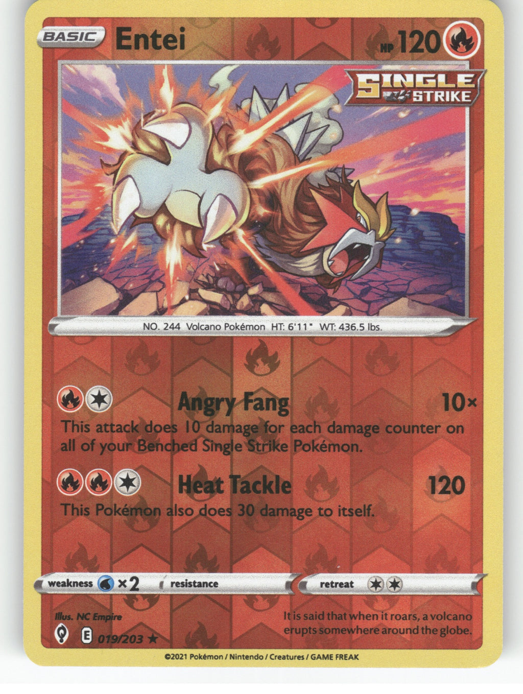 Entei Reverse Holo Holo Rare SWSH07: Evolving Skies 019/203 NM