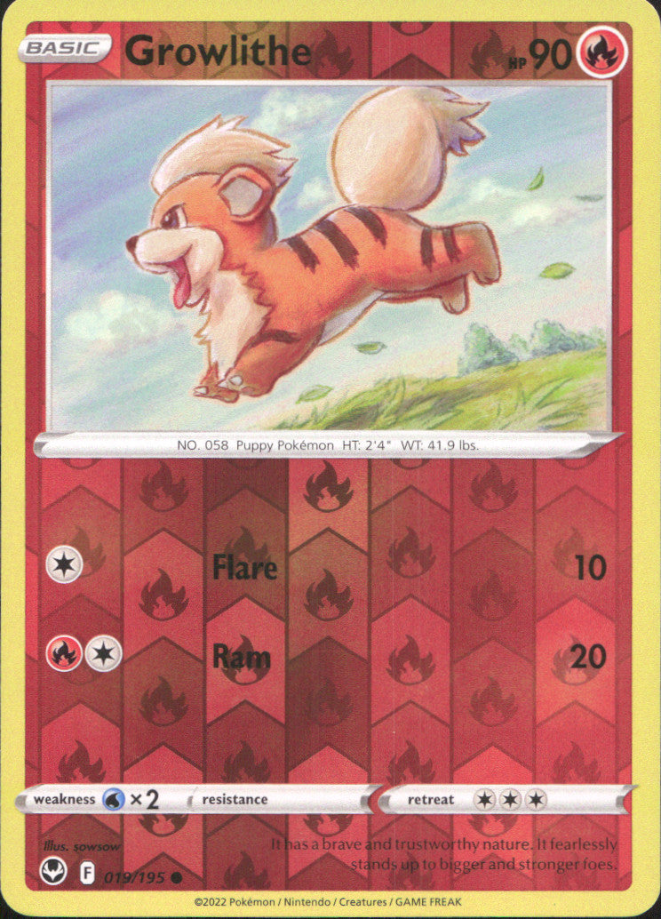 Growlithe Reverse Holo Common SWSH12: Silver Tempest 019/195 NM