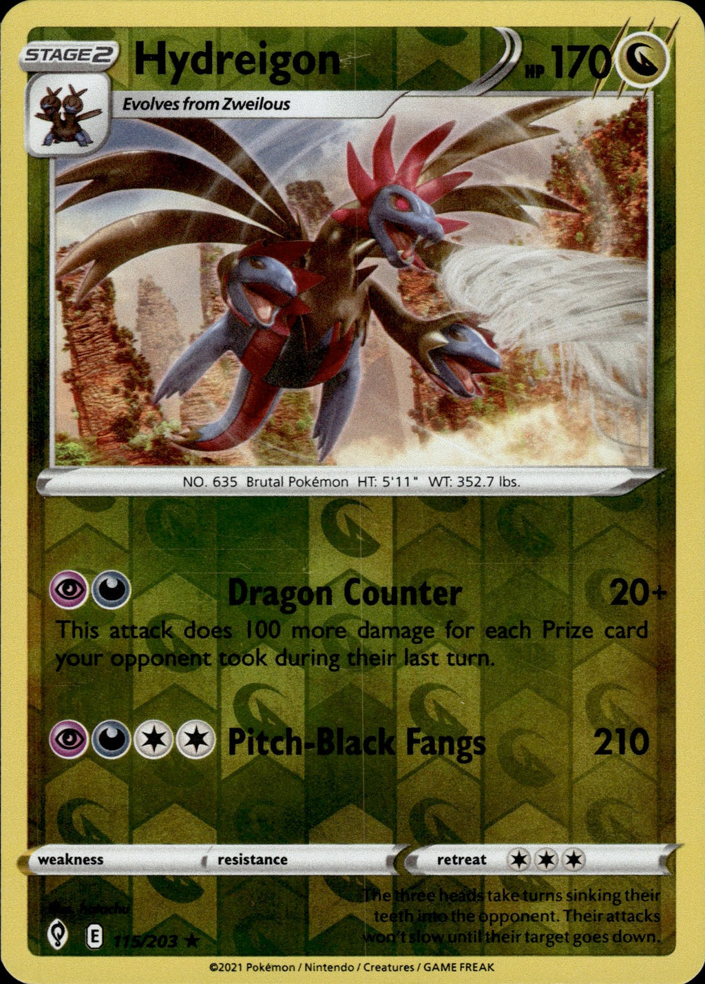 Hydreigon Reverse Holo Holo Rare SWSH07: Evolving Skies 115/203 NM