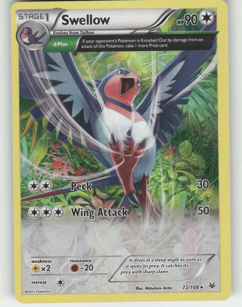 Swellow (72 Delta) Reverse Holo Holo Rare XY - Roaring Skies 72/108 NM