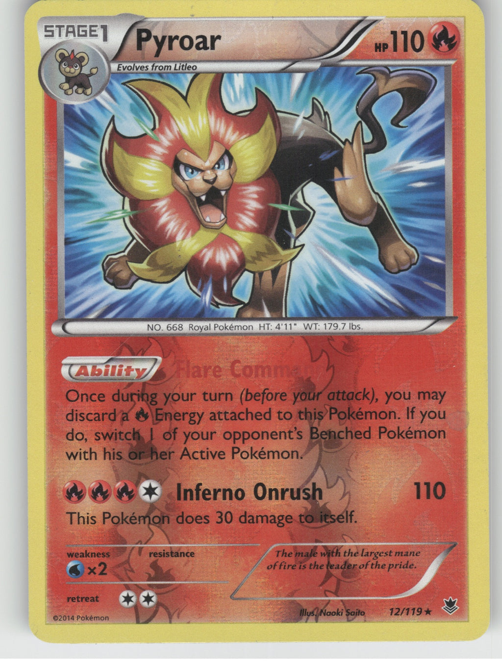 Pyroar Reverse Holo Holo Rare XY - Phantom Forces 12/119 NM
