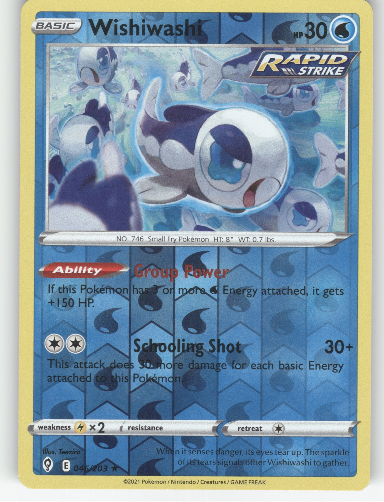 Wishiwashi Reverse Holo Rare SWSH07: Evolving Skies 046/203 NM