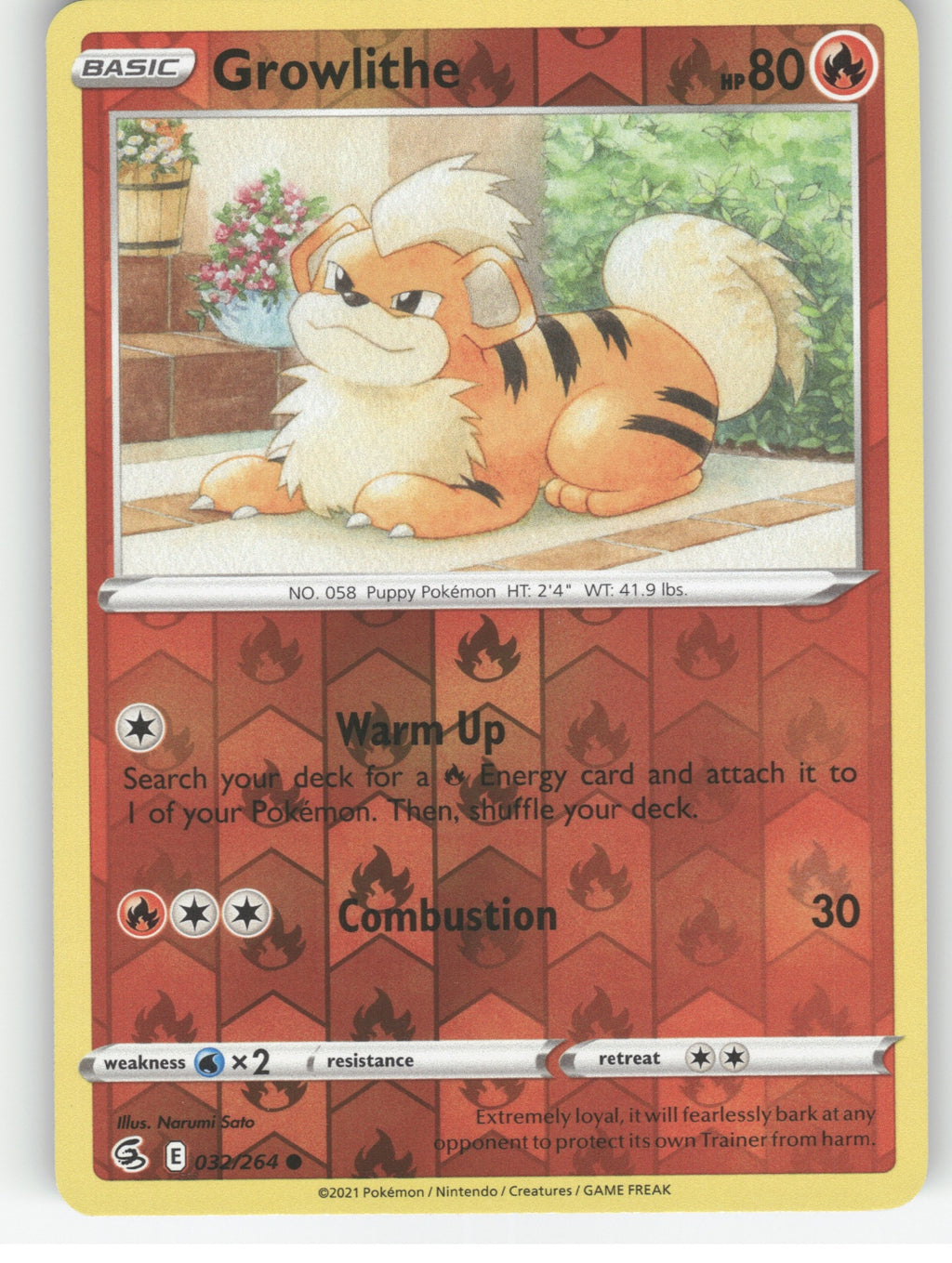 Growlithe Reverse Holo Common SWSH08: Fusion Strike 032/264 NM