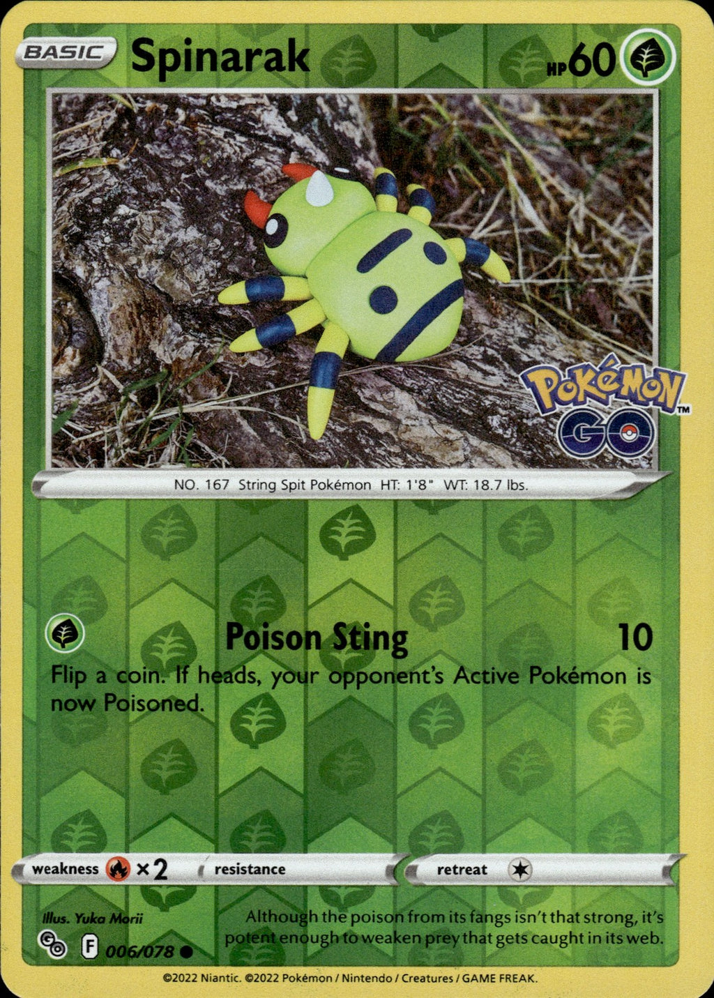 Spinarak Reverse Holo Common Pokemon GO 006/078 NM