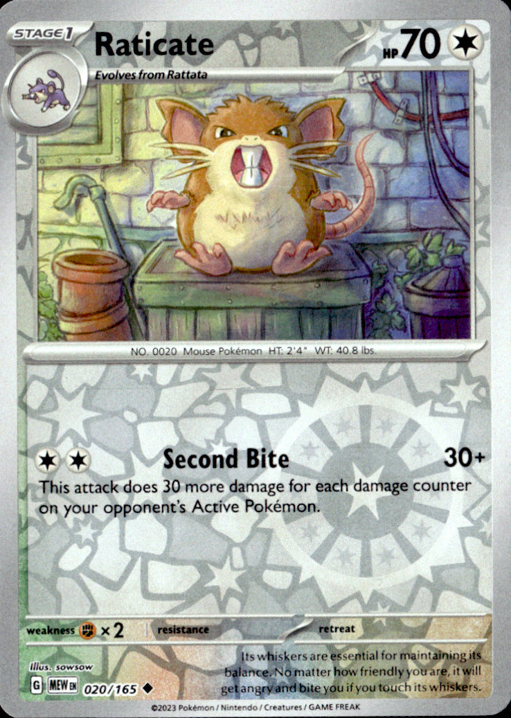 Raticate Reverse Holo Uncommon SV: Scarlet & Violet 151 020/165 NM