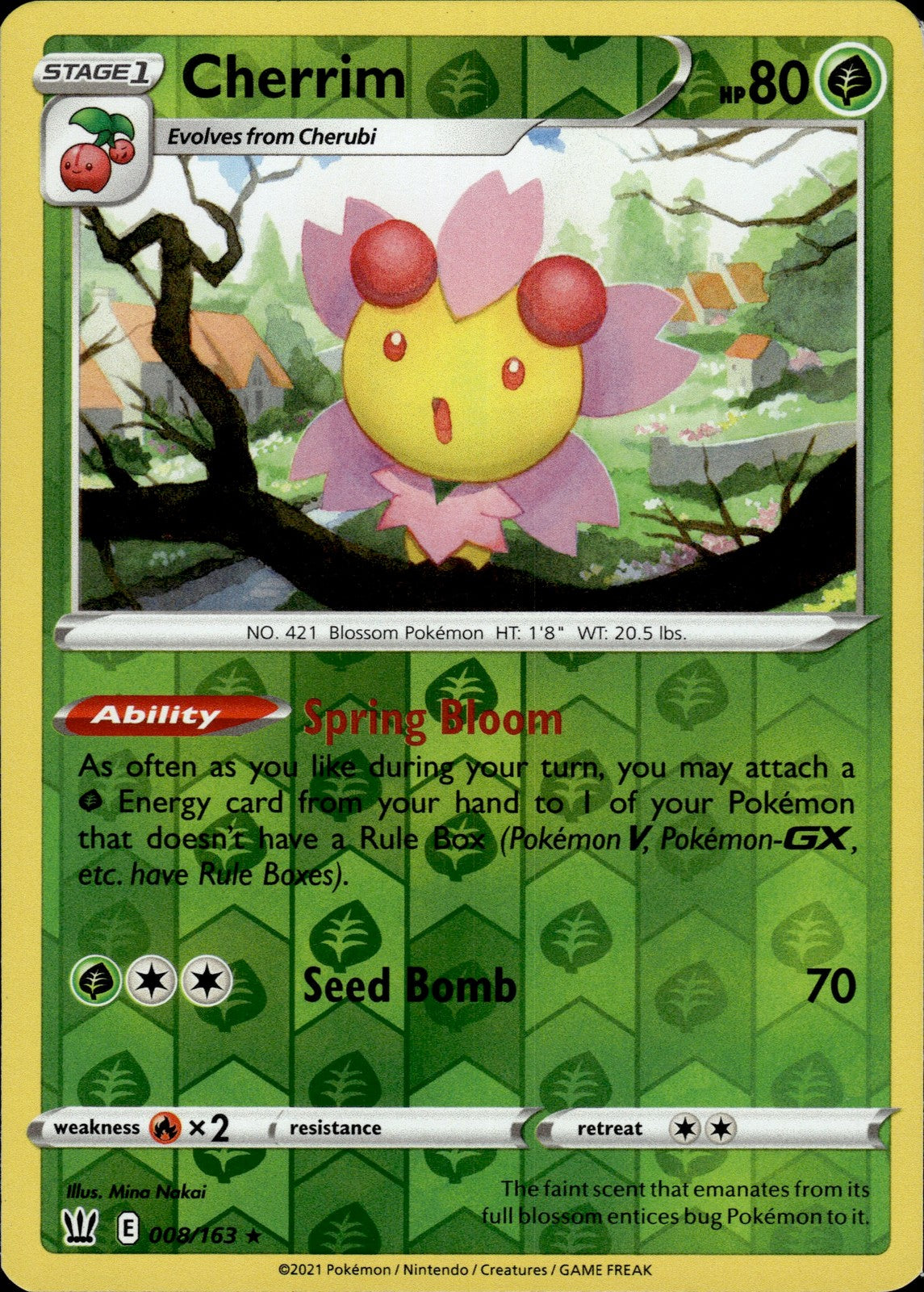 Cherrim Reverse Holo Holo Rare SWSH05: Battle Styles 008/163 NM