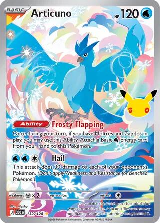 Articuno Holo Illustration Rare ME: 30th Celebration 132/128 NM