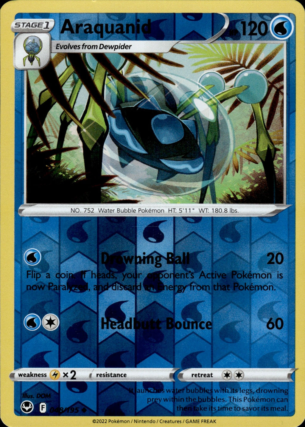 Araquanid Reverse Holo Uncommon SWSH12: Silver Tempest 048/195 NM