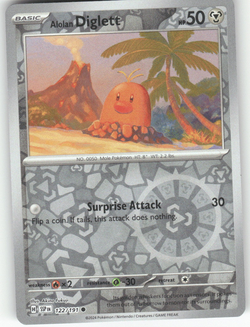 Alolan Diglett Reverse Holo Common SV08: Surging Sparks 122/191 NM