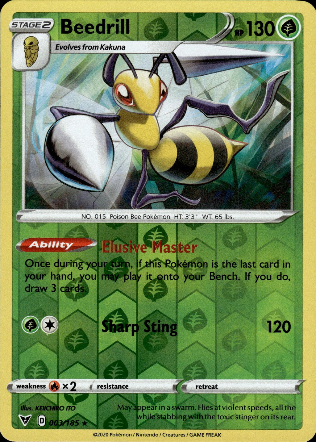 Beedrill Reverse Holo Rare SWSH04: Vivid Voltage 003/185 NM