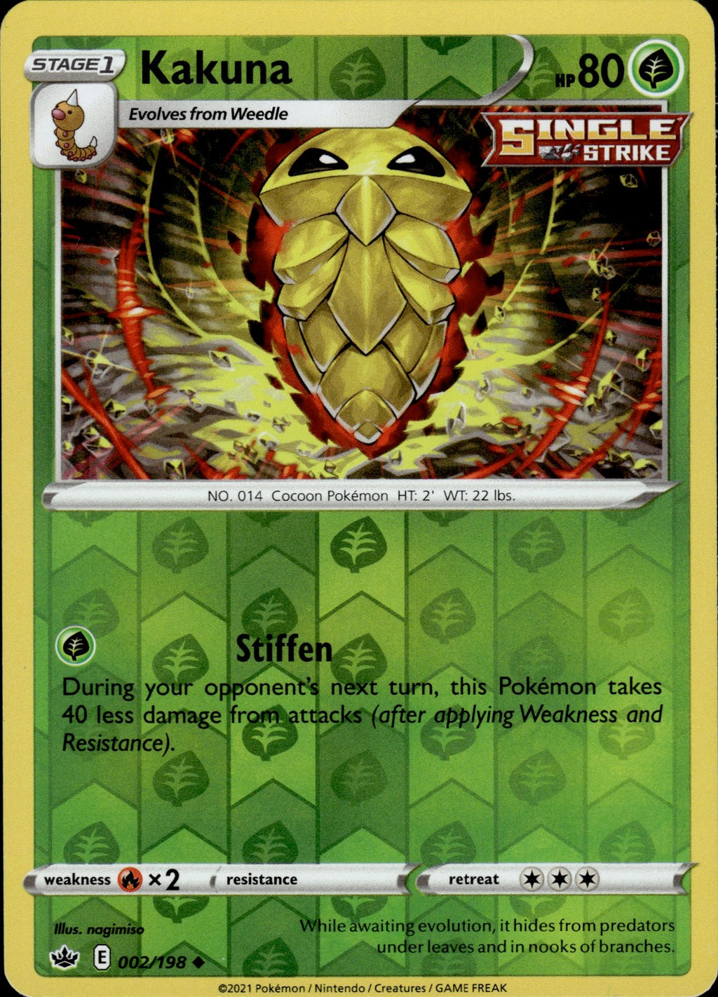 Kakuna Reverse Holo Uncommon SWSH06: Chilling Reign 002/198 NM