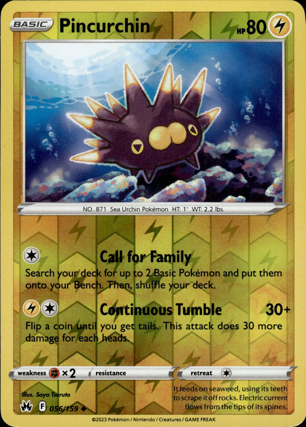 Pincurchin Reverse Holo Uncommon SWSH: Crown Zenith 056/159 NM