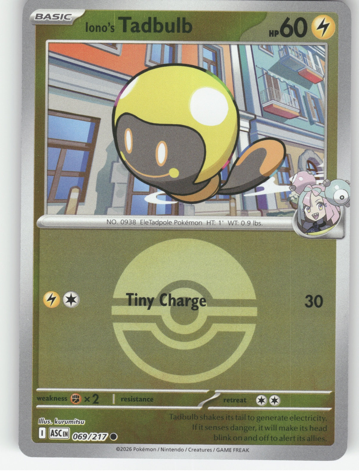 Iono's Tadbulb (Poke Ball) Reverse Holo Common ME: Ascended Heroes 069/217 NM
