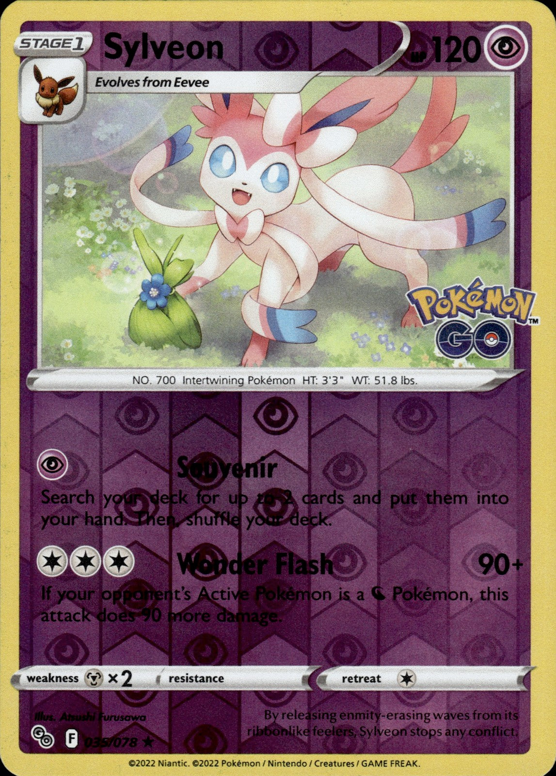 Sylveon Reverse Holo Holo Rare Pokemon GO 035/078 NM