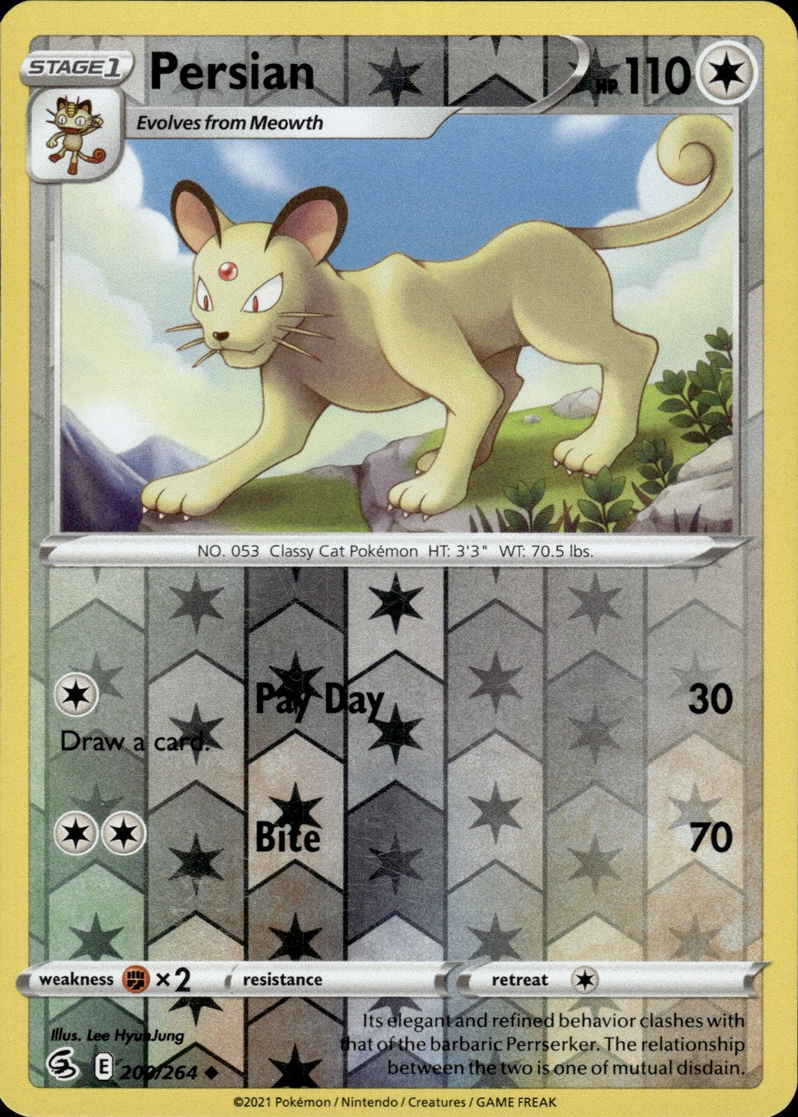 Persian Reverse Holo Uncommon SWSH08: Fusion Strike 200/264 NM