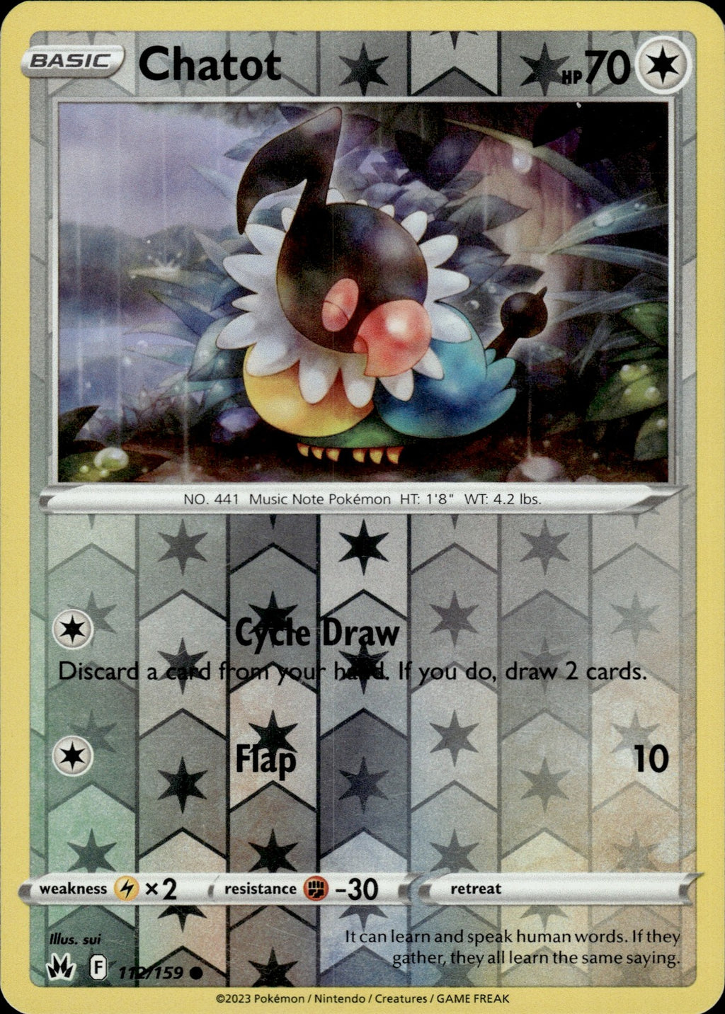 Chatot Reverse Holo Common SWSH: Crown Zenith 112/159 NM