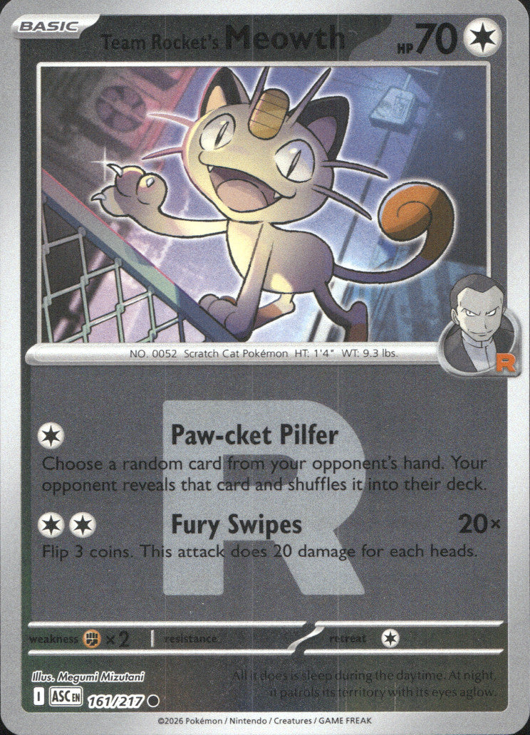 Team Rocket's Meowth (Team Rocket) Reverse Holo Common ME: Ascended Heroes 161/217 NM