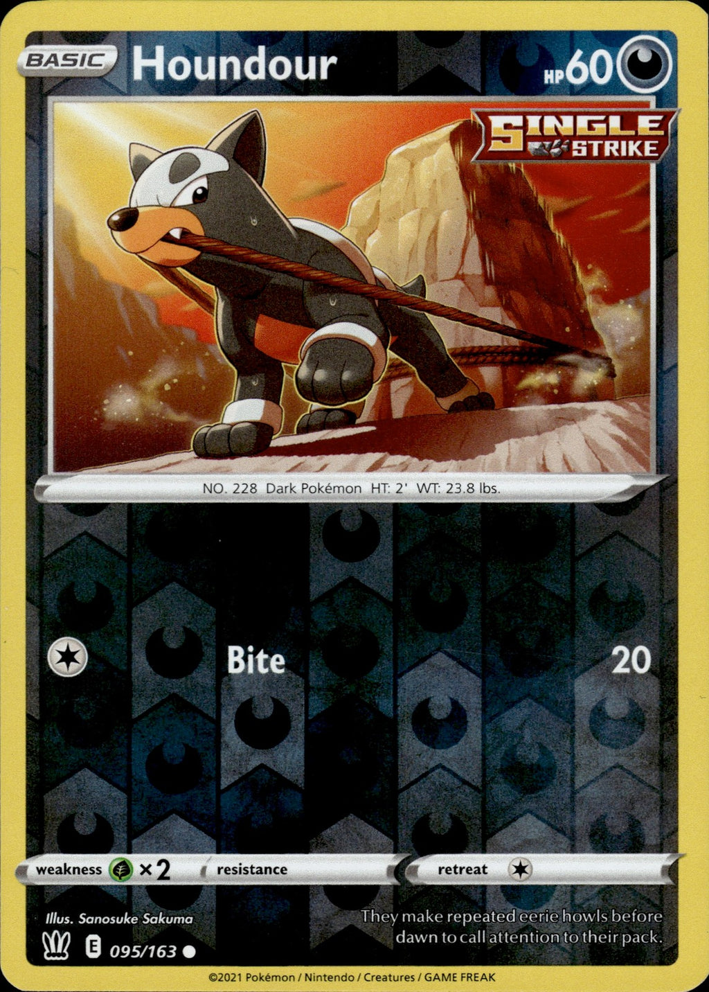 Houndour Reverse Holo Common SWSH05: Battle Styles 095/163 NM