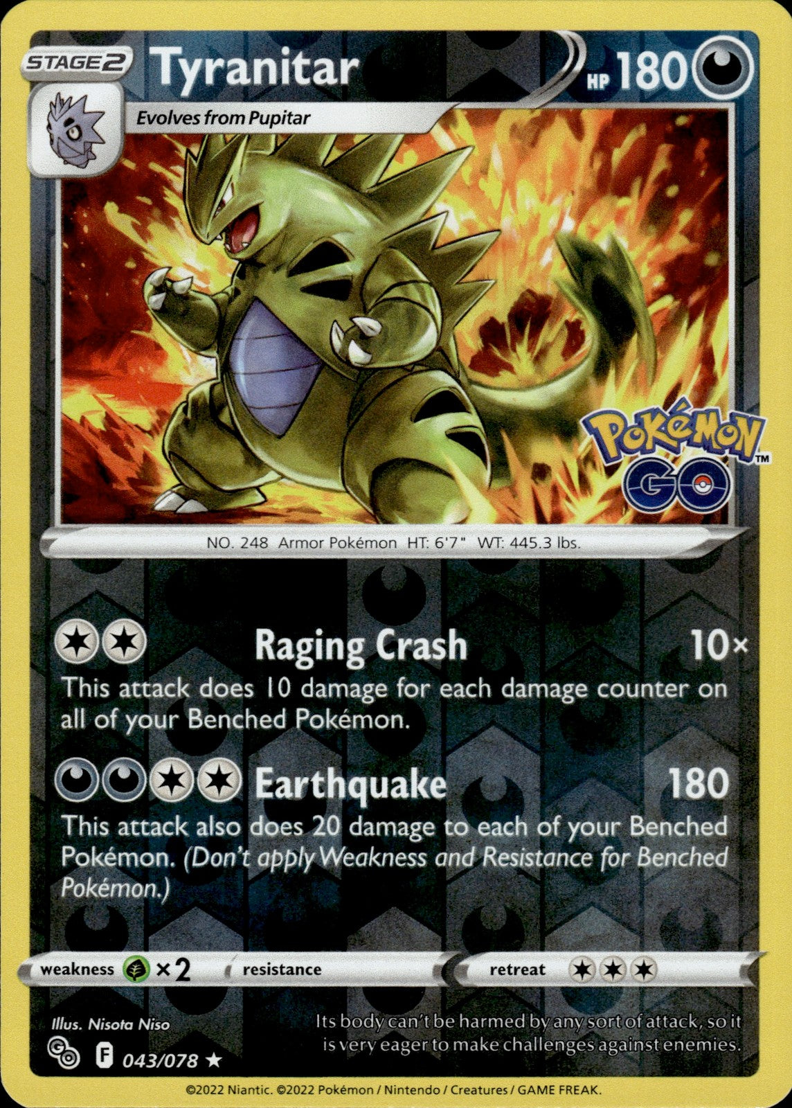 Tyranitar Reverse Holo Holo Rare Pokemon GO 043/078 NM