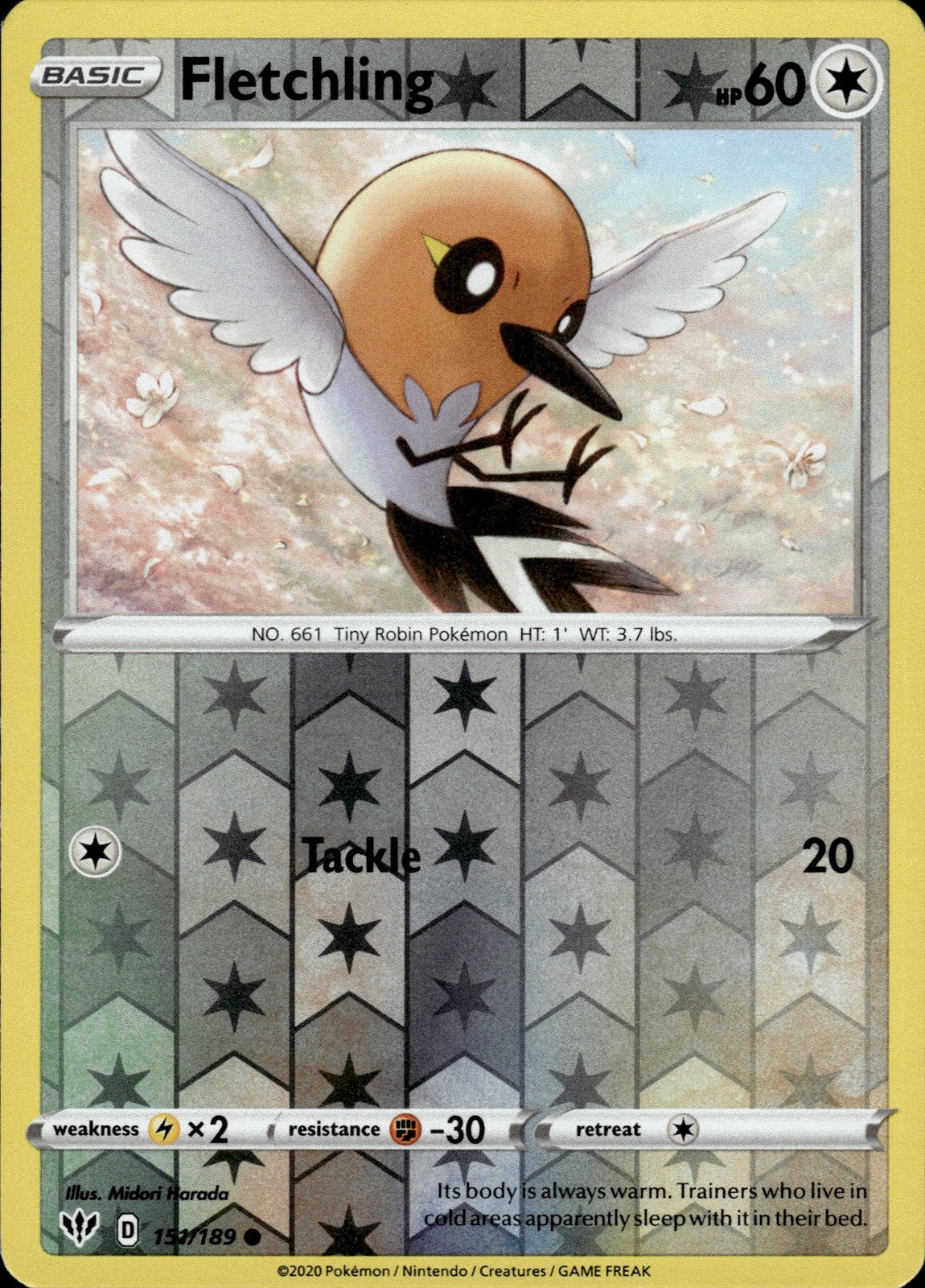 Fletchling Reverse Holo Common SWSH03: Darkness Ablaze 151/189 NM