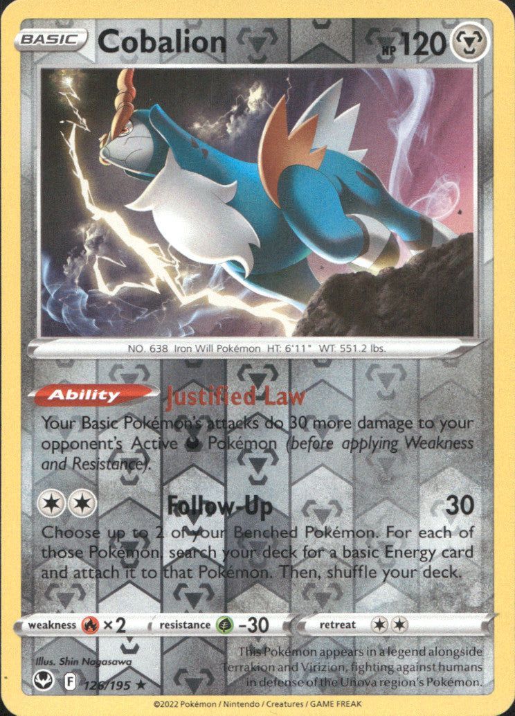 Cobalion Reverse Holo Rare SWSH12: Silver Tempest 126/195 NM