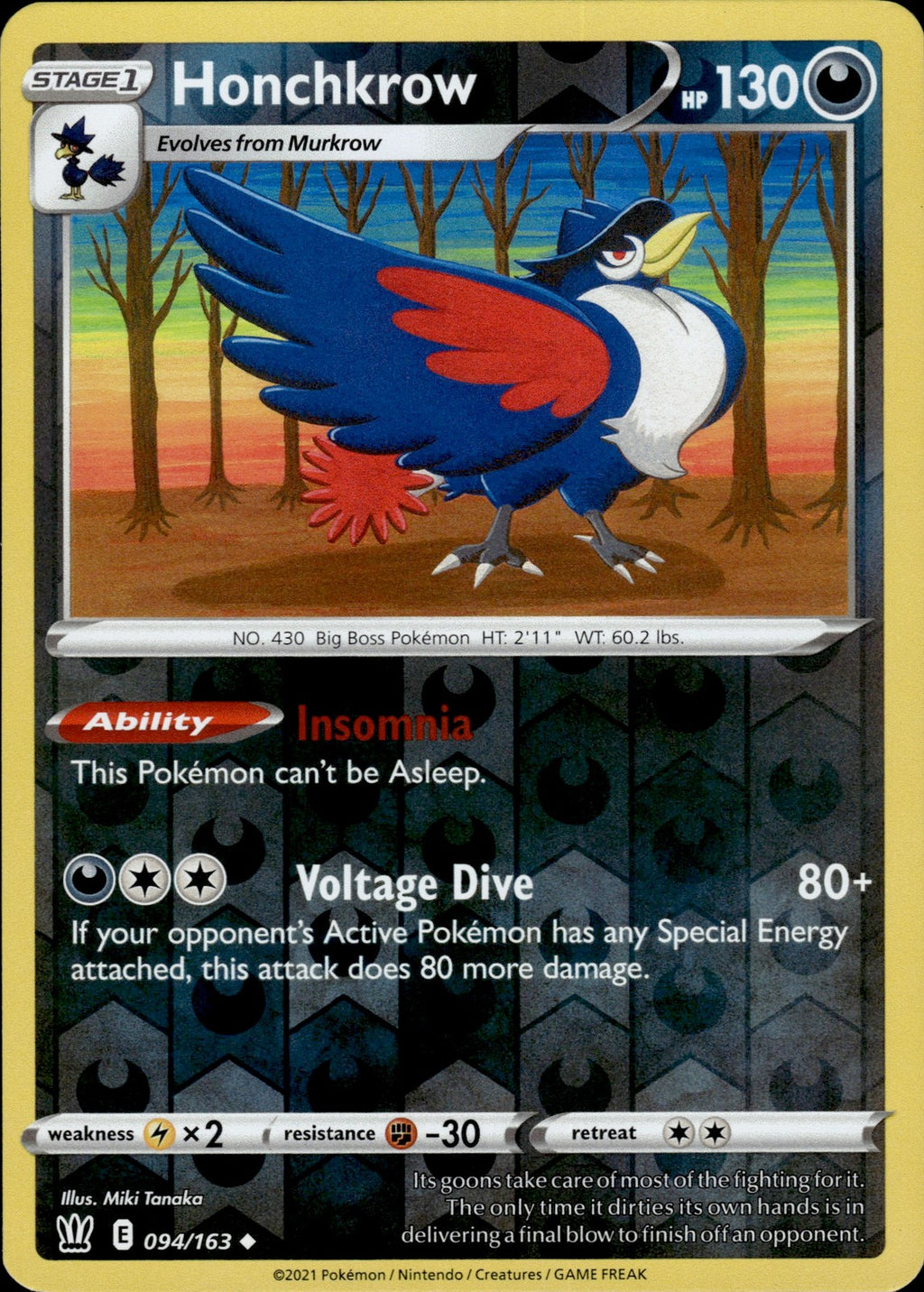 Honchkrow Reverse Holo Uncommon SWSH05: Battle Styles 094/163 NM