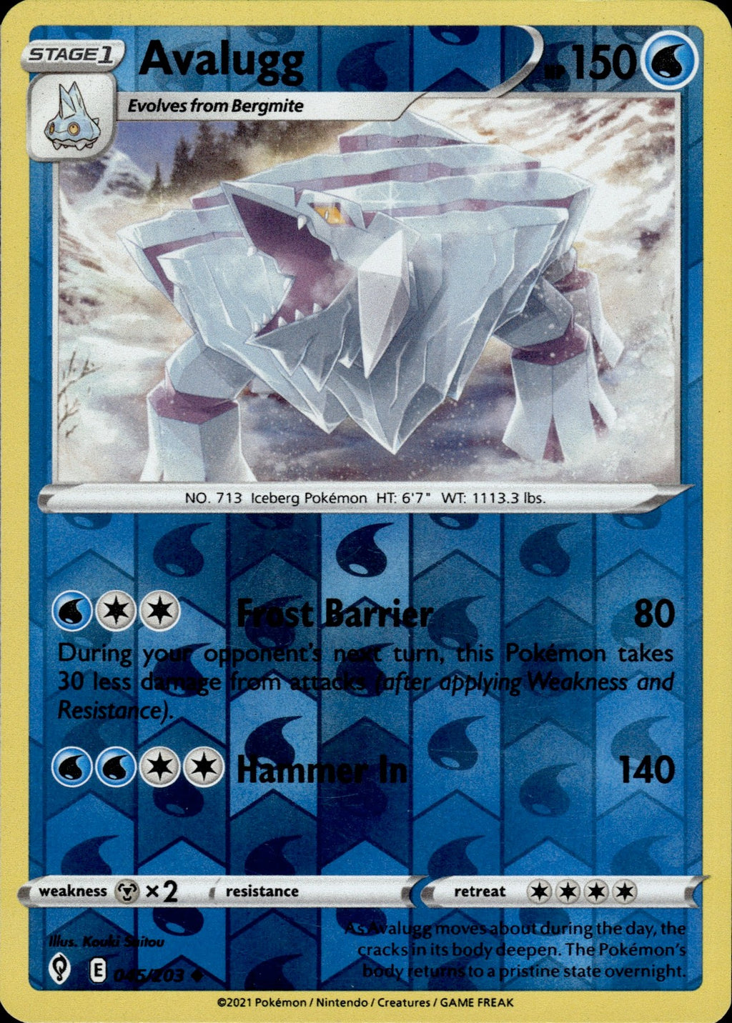 Avalugg Reverse Holo Uncommon SWSH07: Evolving Skies 045/203 NM