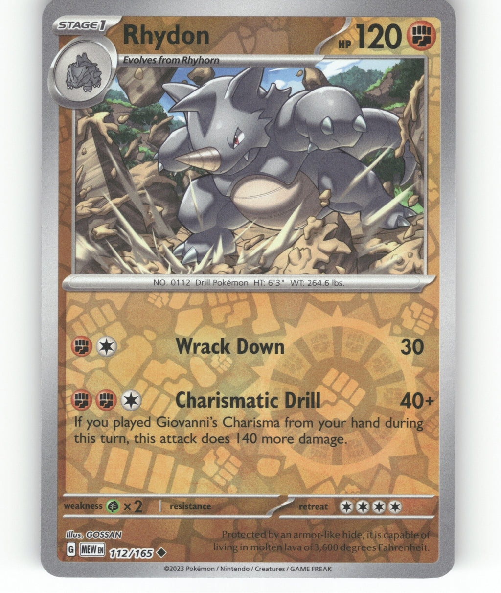 Rhydon Reverse Holo Uncommon SV: Scarlet & Violet 151 112/165 NM