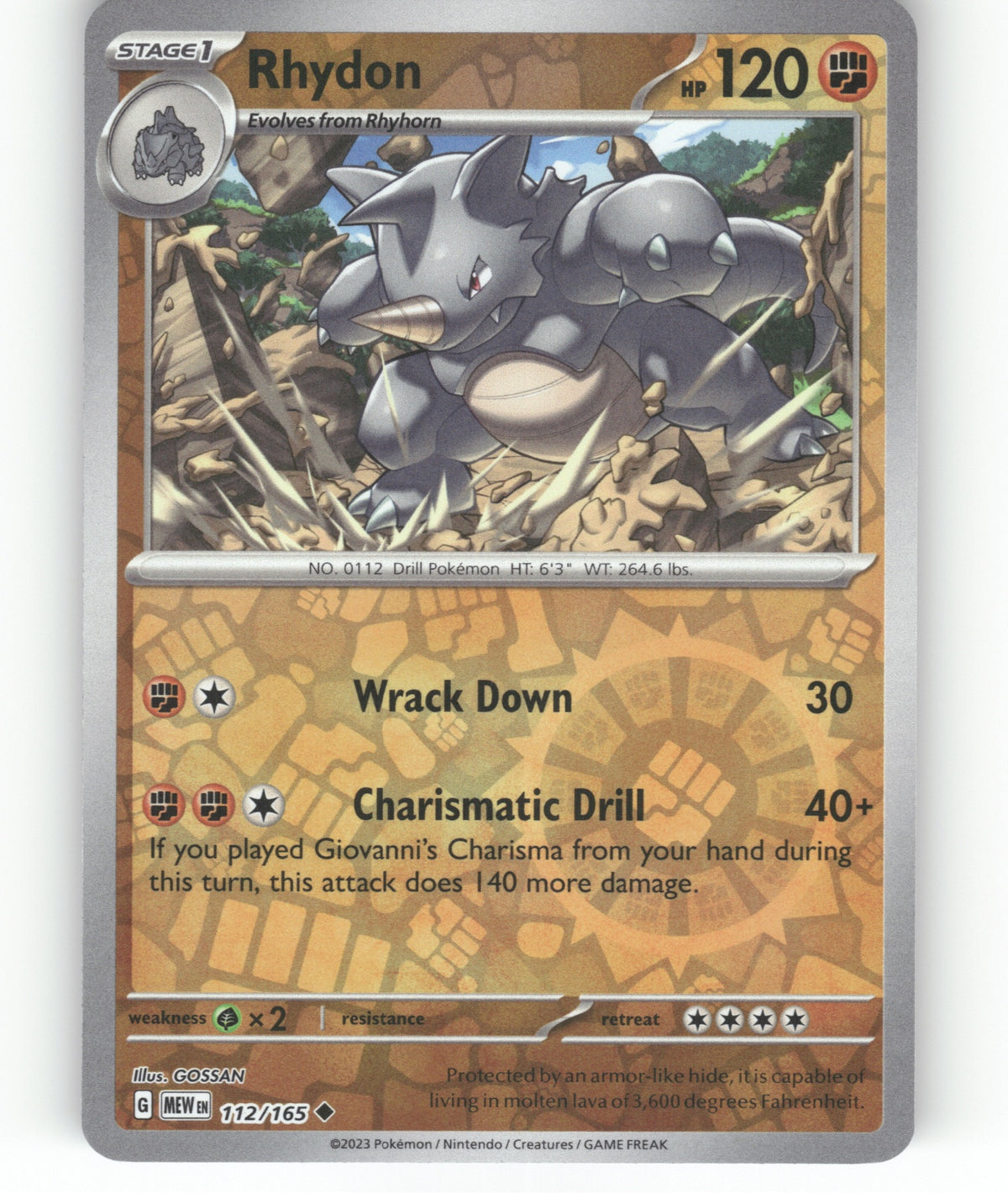 Rhydon Reverse Holo Uncommon SV: Scarlet & Violet 151 112/165 NM