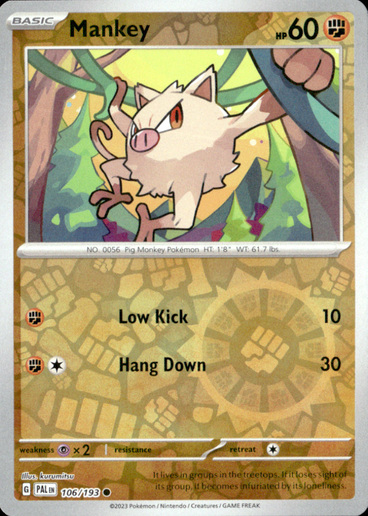 Mankey Reverse Holo Common SV02: Paldea Evolved 106/193 NM
